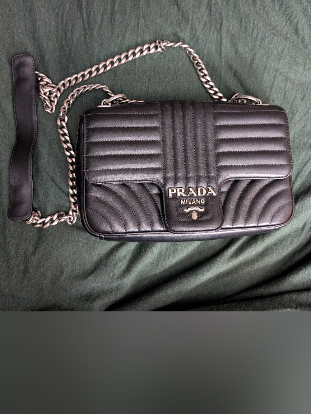 Prada Black Quilted Leather Crossbody with Silver Chain